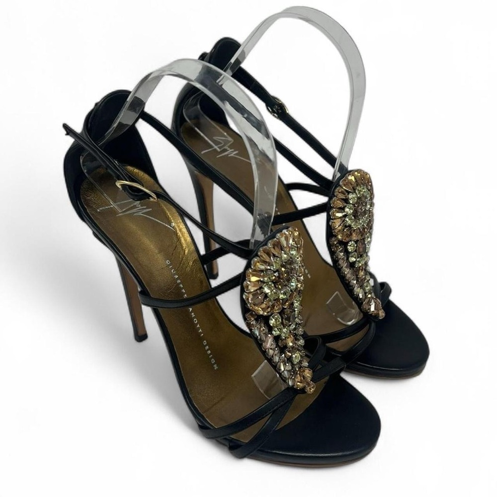 Giuseppe Zanotti Black Leather & Gold Embellished Heels